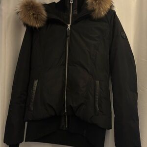 RUDSAK Black Puffer Jacket with Brown Fur Trim